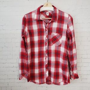 GAP Red White Plaid Size M Holiday Christmas Long Sleeve Button Up Womens